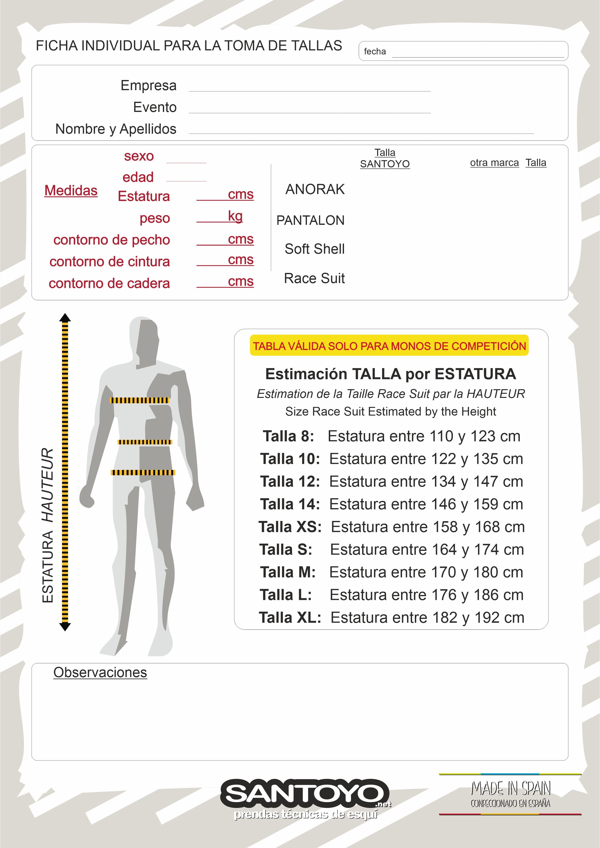 Ficha Individual Para Toma de tallas